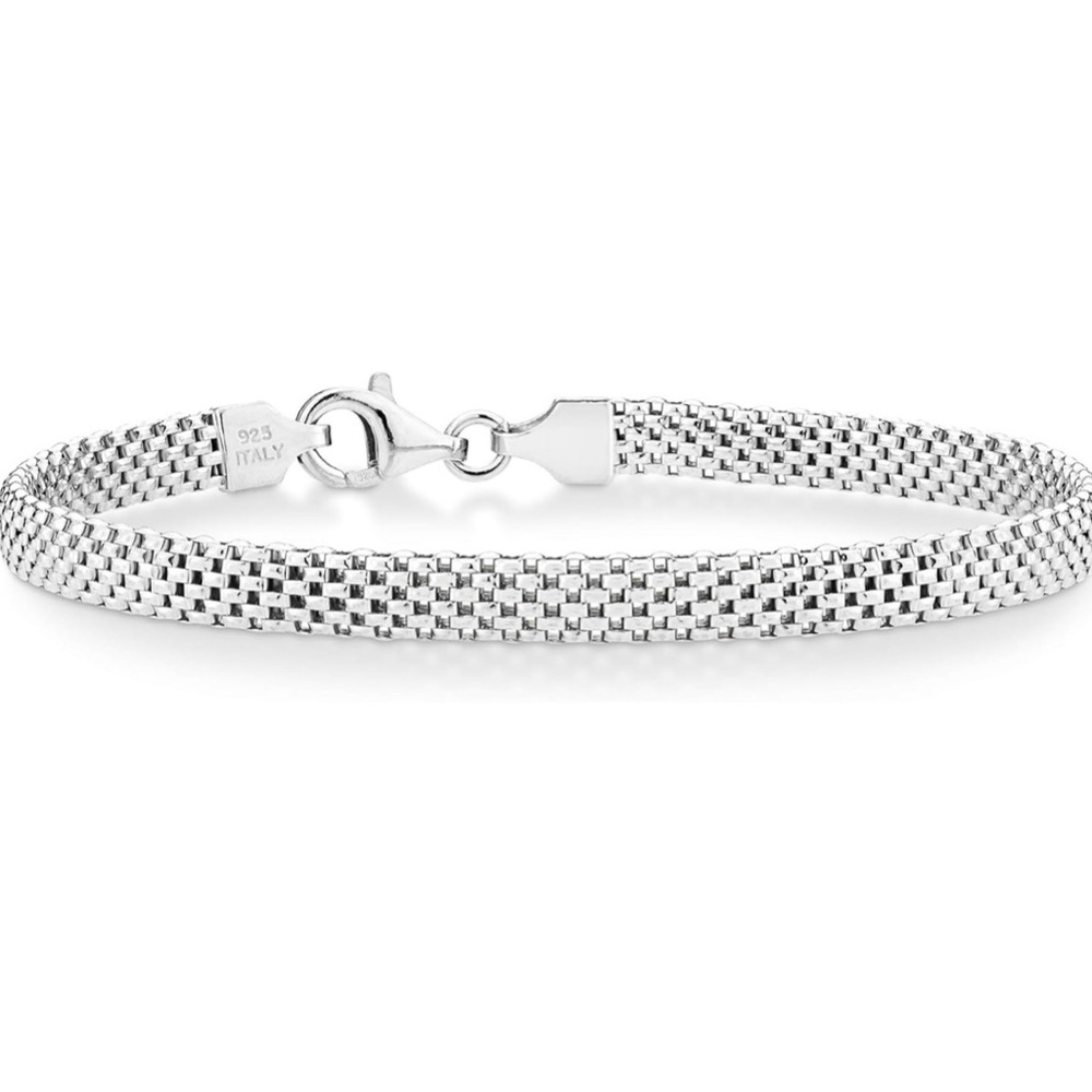 925 Sterling Silver Italian 5mm Mesh Link Chain Bracelet.